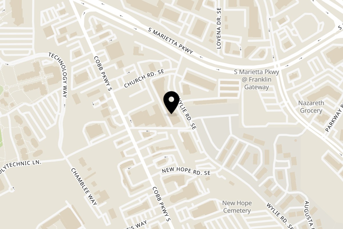 Map showing the location of Night Life Pizza - Marietta on 562 Wylie Rd SE Unit 4/18 in Marietta